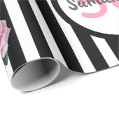 50th誕生日シックなピンクのバラ白黒ストライプ ラッピングペーパー (ロールコーナー)