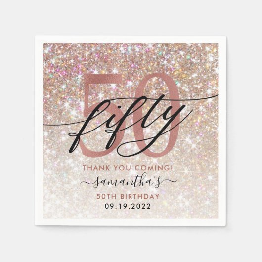 50th誕生日シックグリッターグラデーションサンキュー スタンダードカクテルナプキン (正面)