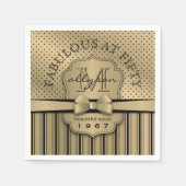 50th誕生日シャンパン金ゴールド水玉模様ストライプズボウ スタンダードカクテルナプキン (正面)