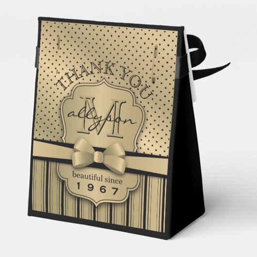 50th誕生日シャンパン金ゴールド水玉模様ストライプズボウ フェイバーボックス (裏面サイド)