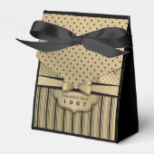 50th誕生日シャンパン金ゴールド水玉模様ストライプズボウ フェイバーボックス (正面サイド)