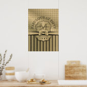 50th誕生日シャンパン金ゴールド水玉模様ストライプズボウ ポスター (キッチン)