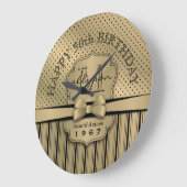 50th誕生日シャンパン金ゴールド水玉模様ストライプズボウ ラージ壁時計 (傾斜)