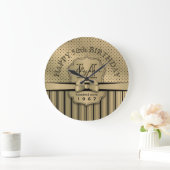 50th誕生日シャンパン金ゴールド水玉模様ストライプズボウ ラージ壁時計 (ホーム)