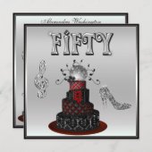 50th誕生日ディスコディバケーキスパークルハイヒール 招待状 (正面/裏面)