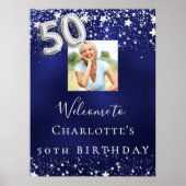 50th誕生日ネイビーブルーシルバースターズ写真ようこそ ポスター (正面)