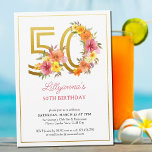 50th誕生日パーティかわいらしフローラ金ゴールド番号50 招待状<br><div class="desc">第50回誕生日パーティーへの招待50番の金ゴールド飾付きの花かわいらし付き。そしてフェミニンエレガントデザインと水色フローラの配置ピンク色オレンジと紫の色合い。50誕生祝い、春または夏の誕生日ランチ、ガーデンティーパーティーなどに最適。</div>