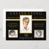 50th誕生日パーティトリフォト招待状 招待状 (正面/裏面)