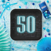 50th誕生日パーティネオンサインオンブリック ペーパープレート (パーティー)