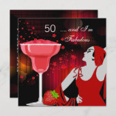 50th誕生日パーティファブラス50ディバレッドブラック 招待状 (正面/裏面)