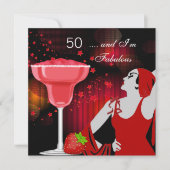 50th誕生日パーティファブラス50ディバレッドブラック 招待状 (正面)