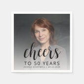 50th誕生日パーティフォトブラックスクリプト応援 スタンダードカクテルナプキン (正面)