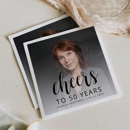 50th誕生日パーティフォトブラックスクリプト応援 スタンダードカクテルナプキン