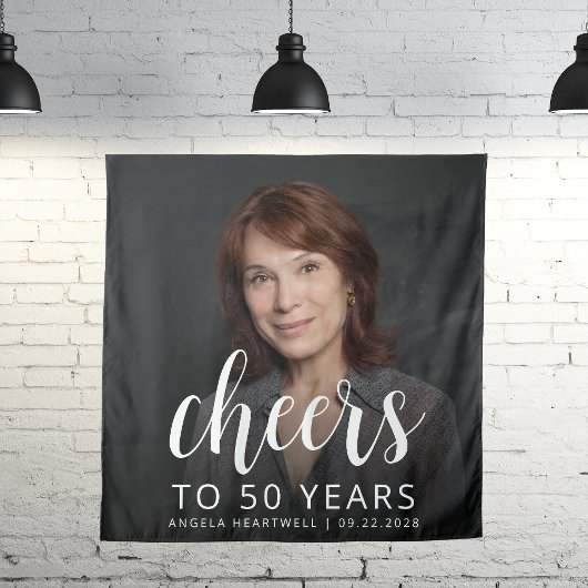 50th誕生日パーティフォトホワイトスクリプト応援 タペストリー