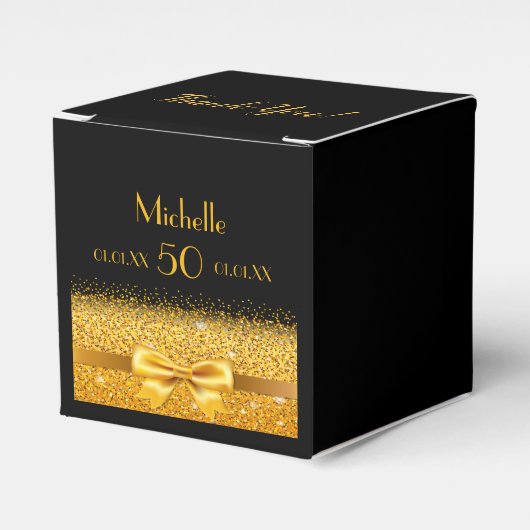 50th誕生日パーティブラック金ゴールド感謝していユー フェイバーボックス (正面サイド)