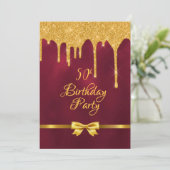 50th誕生日パーティブルゴーニュ金ゴールドボウグリッタードリップ 招待状 (スタンド正面)