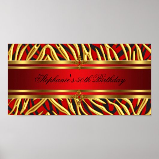 50th誕生日パーティレッドゼブラ金ゴールドブラック2 ポスター (正面)