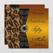 50th誕生日パーティワイルドブラックイエロー金ゴールド 招待状 (正面/裏面)