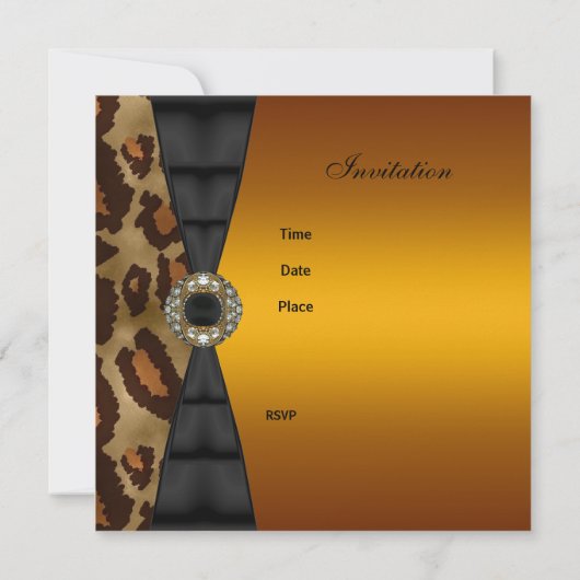 50th誕生日パーティワイルドブラックイエロー金ゴールド 招待状 (裏面)