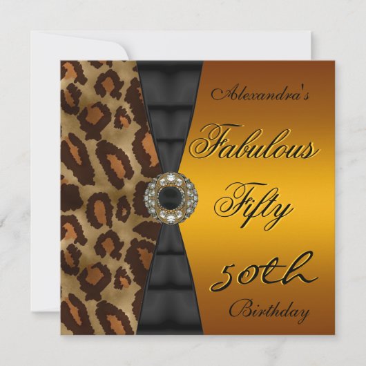 50th誕生日パーティワイルドブラックイエロー金ゴールド 招待状 (正面)