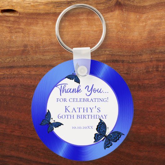 50th誕生日パーティーありがとうブルーバターフリス キーホルダー (正面)