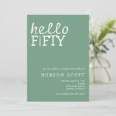 50th誕生日パーティーこんにちは50モダンセージ緑 招待状 (スタンド正面)