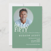 50th誕生日パーティーこんにちは50写真Sage Green 招待状 (正面)