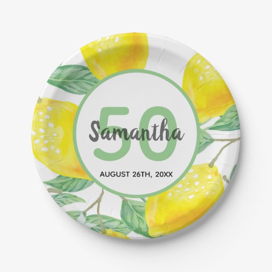50th誕生日パーティーのレモン名 ペーパープレート (正面)