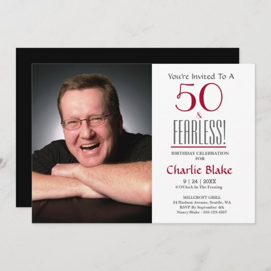 50th誕生日パーティーの写真 招待状 (正面/裏面)