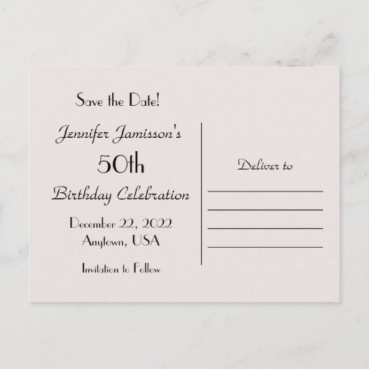 50th誕生日パーティーの招待を保存する 案内ポストカード (裏面)