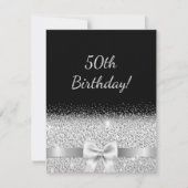 50th誕生日パーティーの招待ブラックシルバーボウ 招待状 (正面)
