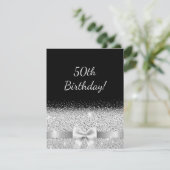 50th誕生日パーティーの招待ブラックシルバーボウ 招待状 (スタンド正面)