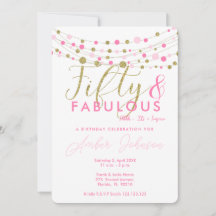 50th誕生日パーティーの招待状、ピンクと金ゴールド