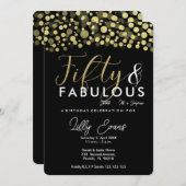 50th誕生日パーティーの招待状、ブラック&金ゴールド 招待状 (正面/裏面)
