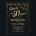50th誕生日パーティーの招待 – 金ゴールドブラック 招待状<br><div class="desc">第50回バースデーパーティー招エレガント待デザインのフェイクグリッター金ゴールドと黒。応援50年！</div>