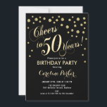 50th誕生日パーティーの招待 – 金ゴールドブラック 招待状<br><div class="desc">第50回バースデーパーティー招エレガント待デザインのフェイクグリッター金ゴールドと黒。応援50年！</div>