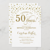 50th誕生日パーティーの招待 – 金ゴールドホワイト 招待状 (正面/裏面)