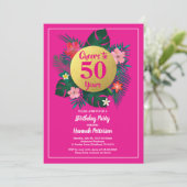 50th誕生日パーティーへの招待トロピカルピンク 招待状 (スタンド正面)