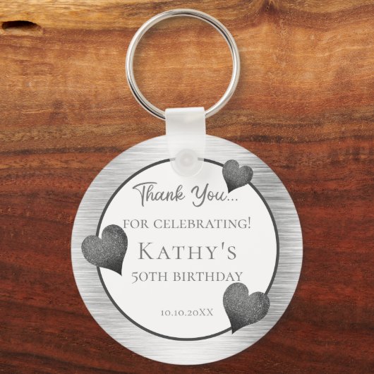 50th誕生日パーティーギフトシルバーキーチェーン キーホルダー (正面)