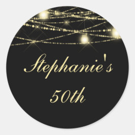 50th誕生日パーティーストリングライツジャースブラック金ゴールド ラウンドシール