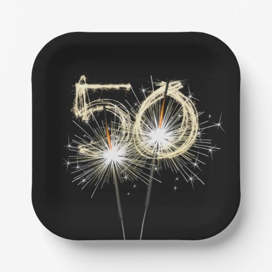 50th誕生日パーティースパーカーズオンブラック ペーパープレート (正面)