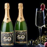 50th誕生日パーティーダイヤモンドグリッターブラック金ゴールド スパークリングワインラベル<br><div class="desc">華エレガントやかな50歳ガーリーのバースデーワインまたはシャンパンボトルラベル。金色のフェイクグリッターとフェイク金色のフレームの黒い色。名前、年齢50と日付のテンプレート。誕生の日又はパーティー/記念日の日白金色の文字。名前は手書入力されたスタイルスクリプトで表す。</div>