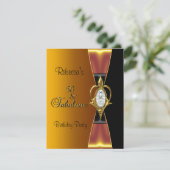 50th誕生日パーティーダイヤモンドジュエル金ゴールドブラックボウ 招待状 (スタンド正面)