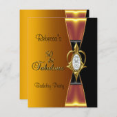 50th誕生日パーティーダイヤモンドジュエル金ゴールドブラックボウ 招待状 (正面/裏面)