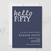 50th誕生日パーティーハローフィフティモダンビーブルー 招待状 (正面)