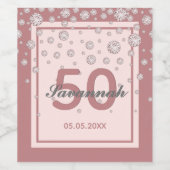 50th誕生日パーティーバラ金ゴールドピンクのスパークルの名前 ワインラベル (シングルラベル)