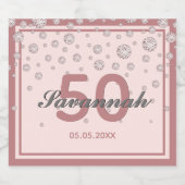 50th誕生日パーティーバラ金ゴールドピンク名 スパークリングワインラベル (シングルラベル)