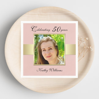 50th誕生日パーティーバラ金ゴールドフォトナプキンス スタンダードカクテルナプキン