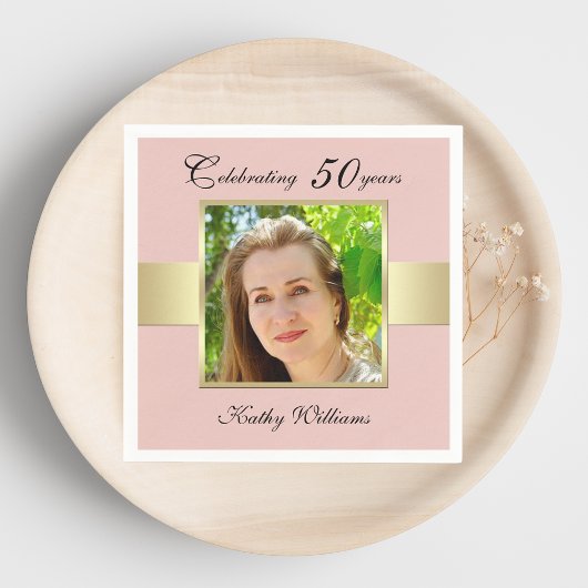 50th誕生日パーティーバラ金ゴールドフォトナプキンス スタンダードカクテルナプキン