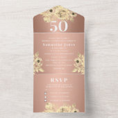 50th誕生日パーティーバラ金ゴールドフローラRSVP モダン オールインワン招待状 (内側)